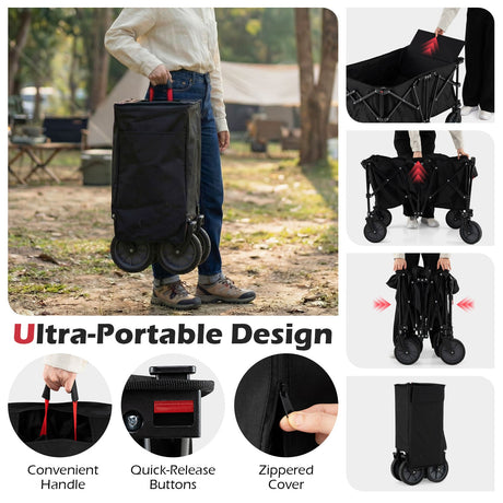 Carro Plegable Reforzado de 38 Pulgadas y 400 LBS con Asa Ajustable para Jardín y Camping - Negro