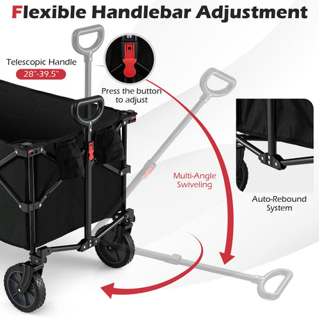 Carro Plegable Reforzado de 38 Pulgadas y 400 LBS con Asa Ajustable para Jardín y Camping - Negro