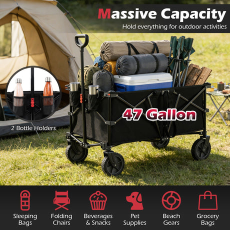 Carro Plegable Reforzado de 38 Pulgadas y 400 LBS con Asa Ajustable para Jardín y Camping - Negro