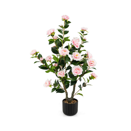 Árbol artificial de camelia de 38 pulgadas, planta de flores falsas en maceta de cemento