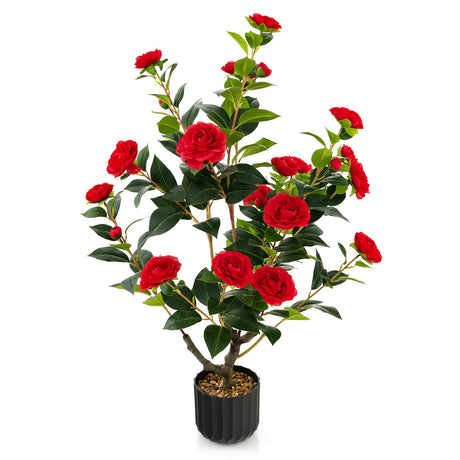 Árbol artificial de camelia de 38 pulgadas, planta de flores falsas en maceta de cemento