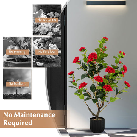 Árbol artificial de camelia de 38 pulgadas, planta de flores falsas en maceta de cemento
