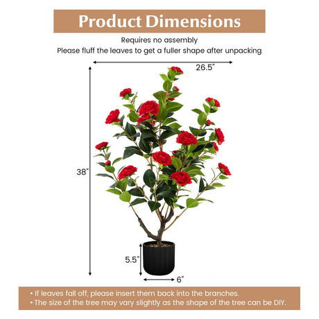 Árbol artificial de camelia de 38 pulgadas, planta de flores de imitación en maceta de cemento, paquete de 2