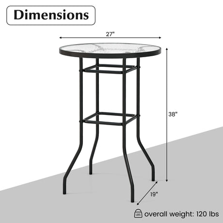 Mesa de bar para patio de 38 pulgadas con tablero de vidrio templado