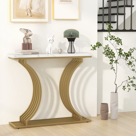 Mesa consola moderna de entrada dorada de 39 pulgadas con superficie de mármol sintético - Dorada