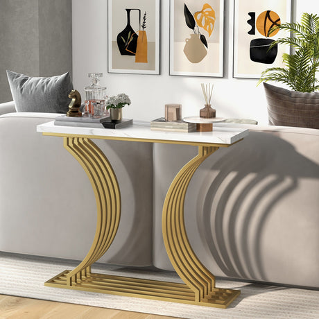 Mesa consola moderna de entrada dorada de 39 pulgadas con superficie de mármol sintético - Dorada