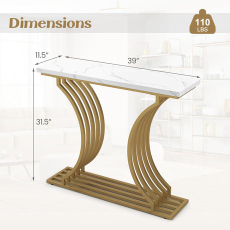 Mesa consola moderna de entrada dorada de 39 pulgadas con superficie de mármol sintético - Dorada