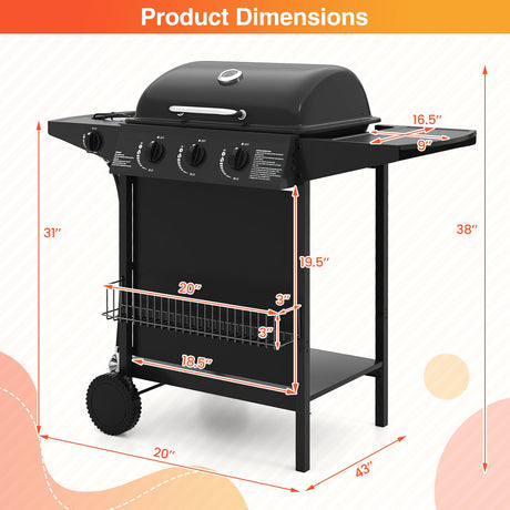 Quemador para exteriores de 39 000 BTU, parrilla de propano sobre ruedas - Negro
