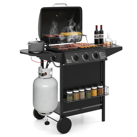 Quemador para exteriores de 39 000 BTU, parrilla de propano sobre ruedas - Negro