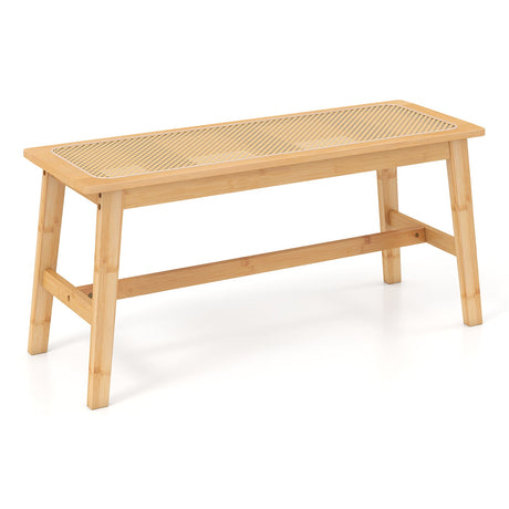 Banco de comedor de bambú de 39.5 pulgadas con asiento de ratán tejido a mano para interiores y exteriores - Natural