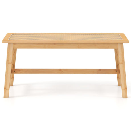 Banco de comedor de bambú de 39.5 pulgadas con asiento de ratán tejido a mano para interiores y exteriores - Natural