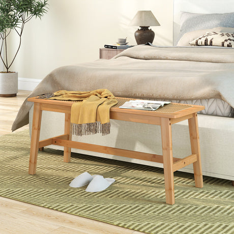 Banco de comedor de bambú de 39.5 pulgadas con asiento de ratán tejido a mano para interiores y exteriores - Natural