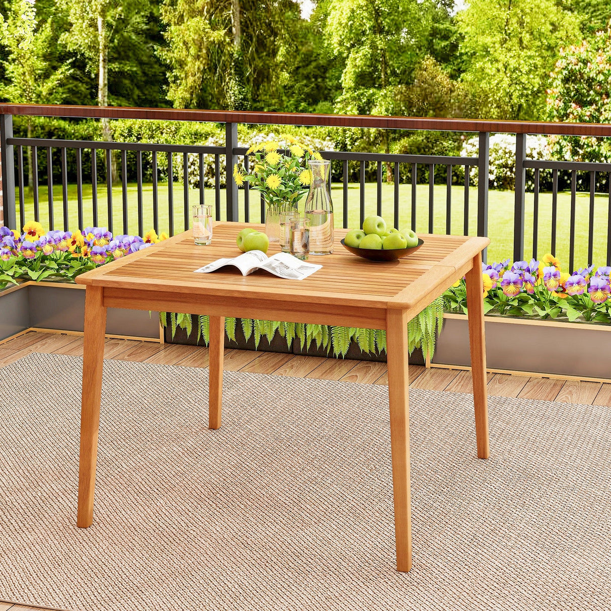 Mesa Bistro Cuadrada de Comedor de Madera de Acacia de 40 Pulgadas con Agujero para Sombrilla de 1.96 Pulgadas