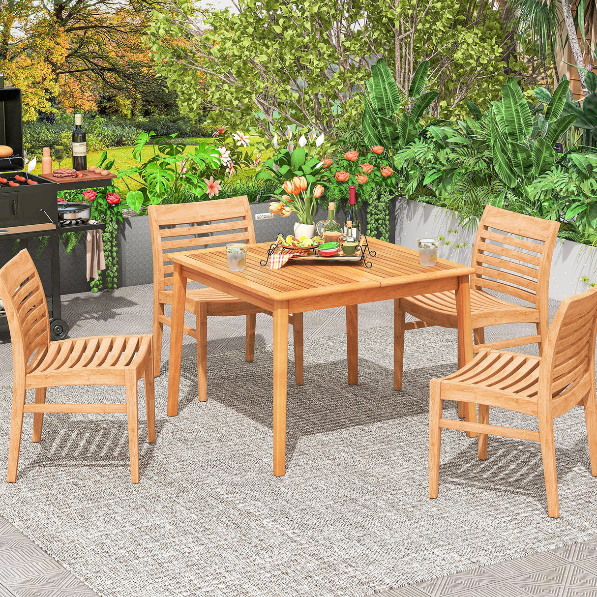 Mesa Bistro Cuadrada de Comedor de Madera de Acacia de 40 Pulgadas con Agujero para Sombrilla de 1.96 Pulgadas
