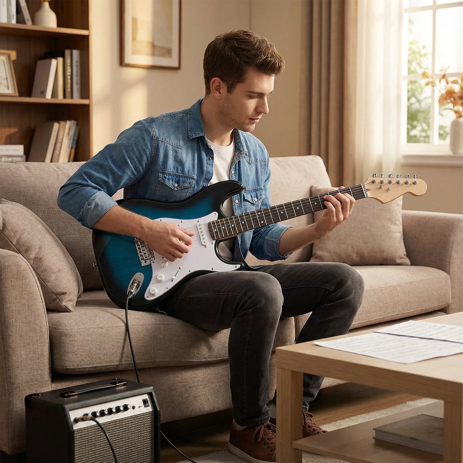 Kit de guitarra eléctrica de tamaño completo de 39 pulgadas para principiantes con amplificador
