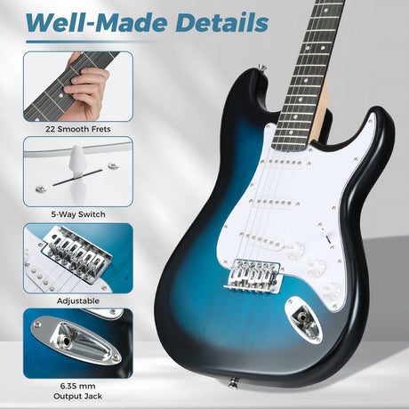 Kit de guitarra eléctrica de tamaño completo de 39 pulgadas para principiantes con amplificador