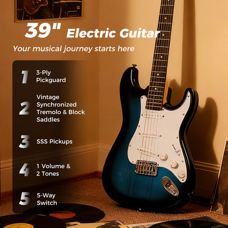 Kit de guitarra eléctrica de tamaño completo de 39 pulgadas para principiantes con amplificador