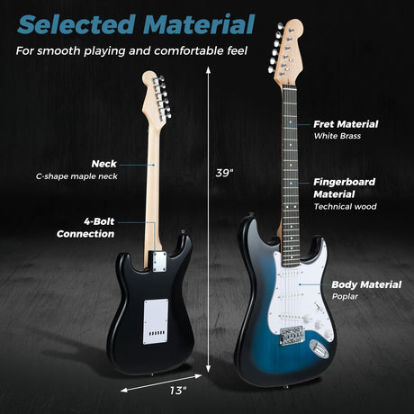 Kit de guitarra eléctrica de tamaño completo de 39 pulgadas para principiantes con amplificador