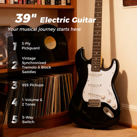 Kit de guitarra eléctrica de tamaño completo de 39 pulgadas para principiantes con amplificador