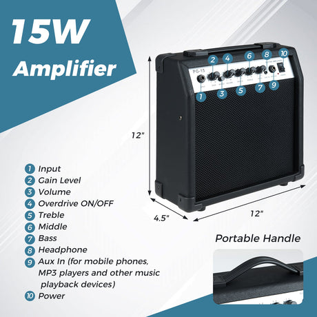 Kit de guitarra eléctrica de tamaño completo de 39 pulgadas para principiantes con amplificador