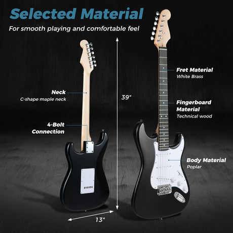 Kit de guitarra eléctrica de tamaño completo de 39 pulgadas para principiantes con amplificador