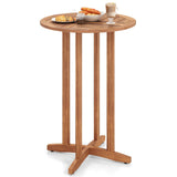 39 Inch Outdoor Acacia Wood Bar Table with Slatted Table Top