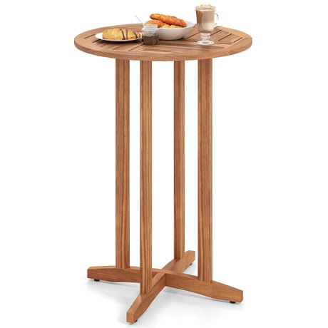Mesa de bar de exterior de madera de acacia de 39 pulgadas con tablero de listones