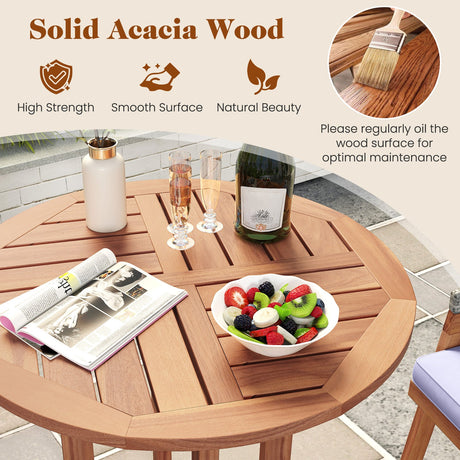 Mesa de bar de exterior de madera de acacia de 39 pulgadas con tablero de listones