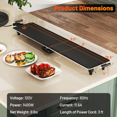 Plancha eléctrica extragrande de 39.5 pulgadas con 2 superficies de cocción y temperaturas ajustables
