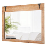 Espejo de pared rústico de puerta de granero estilo casa de campo de 39 x 27.5 pulgadas con marco de madera - Natural