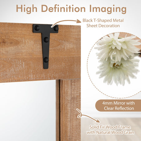 Espejo de pared rústico de puerta de granero estilo casa de campo de 39 x 27.5 pulgadas con marco de madera - Natural