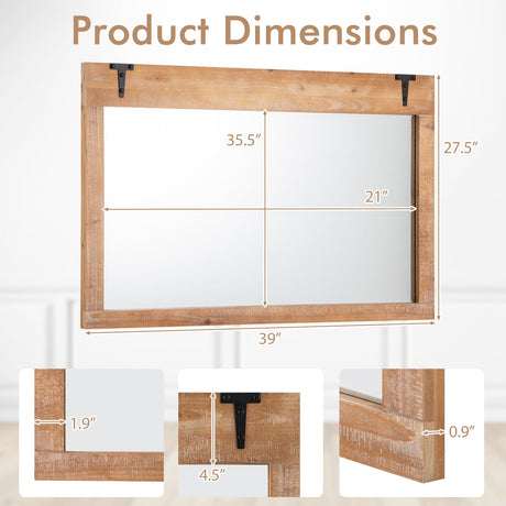 Espejo de pared rústico de puerta de granero estilo casa de campo de 39 x 27.5 pulgadas con marco de madera - Natural