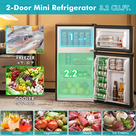 Refrigerador compacto de 3.2 pies cúbicos con 5 ajustes de temperatura