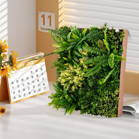 Cobertura verde colgante 3D de 20" x 20" con 11 tipos de plantas artificiales mixtas para interior y exterior