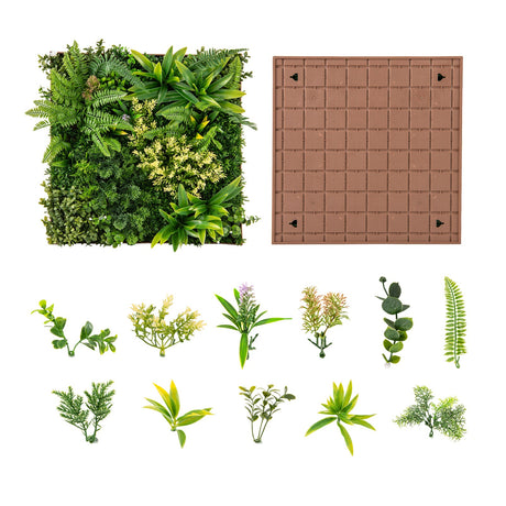 Cobertura verde colgante 3D de 20" x 20" con 11 tipos de plantas artificiales mixtas para interior y exterior