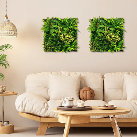 Cobertura verde colgante 3D de 20" x 20" con 11 tipos de plantas artificiales mixtas para interior y exterior