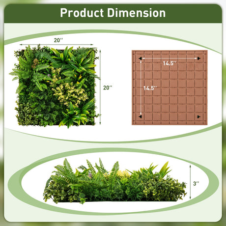 Cobertura verde colgante 3D de 20" x 20" con 11 tipos de plantas artificiales mixtas para interior y exterior