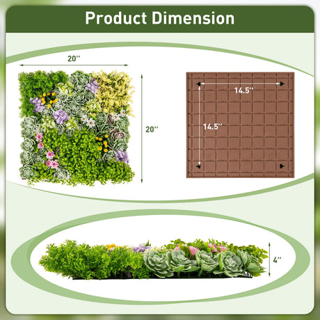 20" x 20" Suculentas colgantes 3D con 10 tipos de plantas artificiales mixtas para balcón u hogar