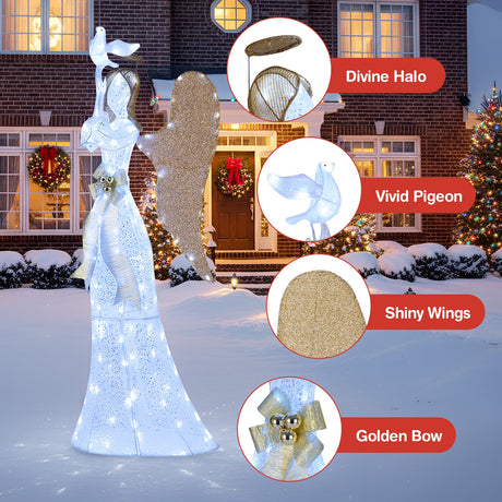 Decoración navideña de ángel iluminado 3D de 5.5 pies de ángel con halo