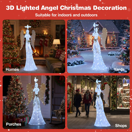 Decoración navideña de ángel iluminado 3D de 5.5 pies de ángel con halo