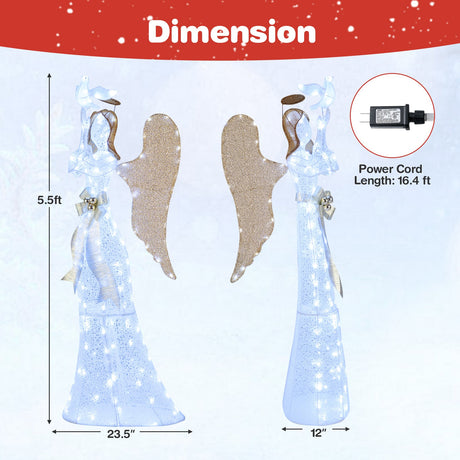Decoración navideña de ángel iluminado 3D de 5.5 pies de ángel con halo
