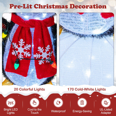 Navidad 3D preiluminada para interior/exterior con 170 luces LED blancas frías para el hogar