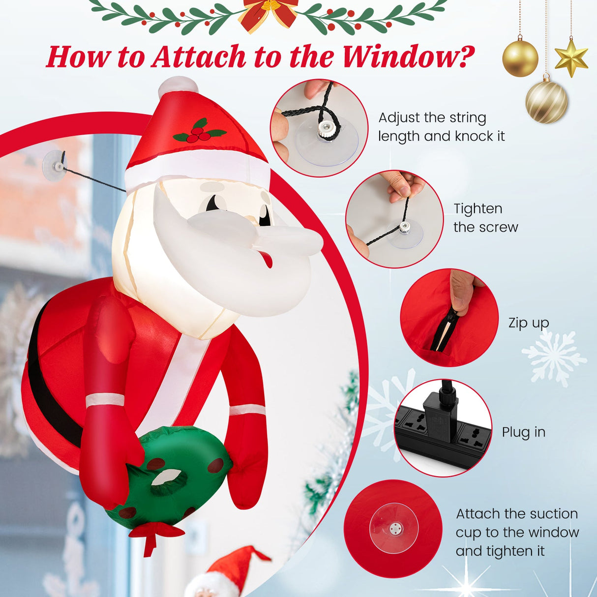 3.3 Pies Papá Noel Inflable Iluminado Rompiendo la Ventana