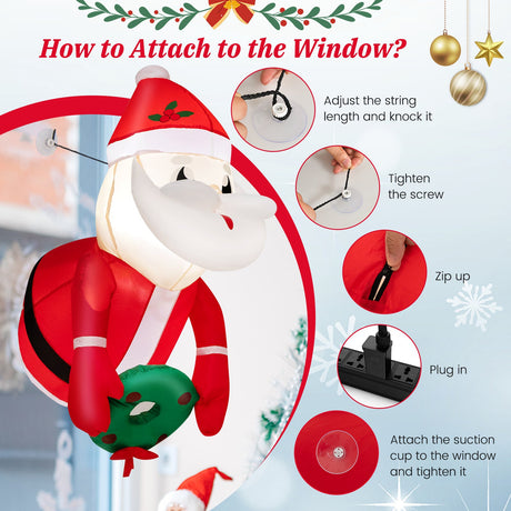3.3 Pies Papá Noel Inflable Iluminado Rompiendo la Ventana