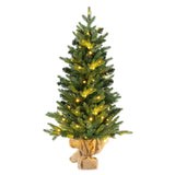 Mini árbol de Navidad artificial preiluminado de 3 pies, árbol de Navidad de mesa con base de arpillera