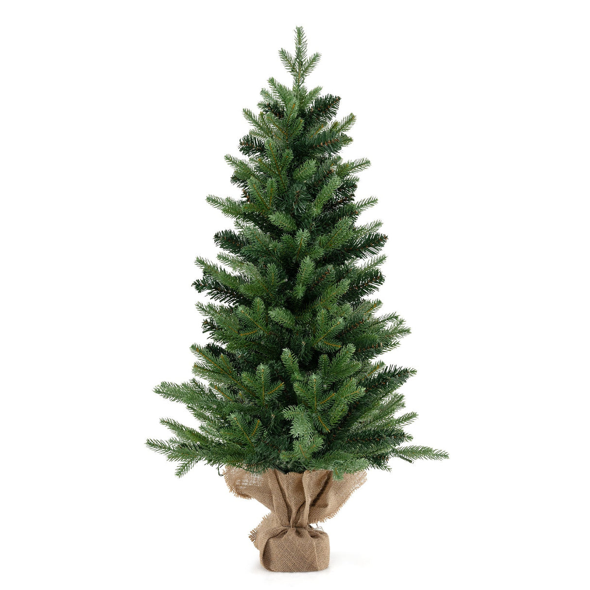 Mini árbol de Navidad artificial preiluminado de 3 pies, árbol de Navidad de mesa con base de arpillera