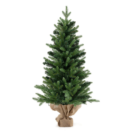 Mini árbol de Navidad artificial preiluminado de 3 pies, árbol de Navidad de mesa con base de arpillera