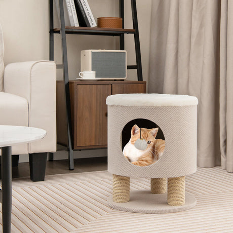 Taburete Condo para Gatos 3 en 1 Cama para Gatitos con Postes Rascadores y Pelota de Peluche