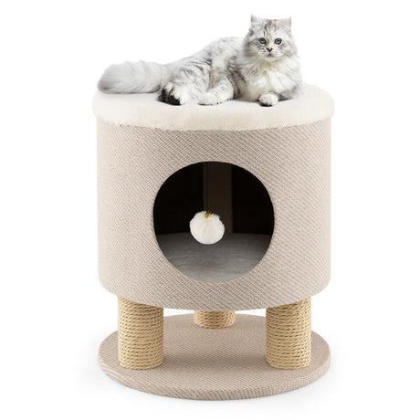 Taburete Condo para Gatos 3 en 1 Cama para Gatitos con Postes Rascadores y Pelota de Peluche