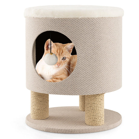 Taburete Condo para Gatos 3 en 1 Cama para Gatitos con Postes Rascadores y Pelota de Peluche